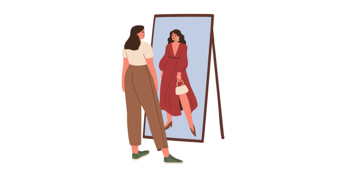 鏡を見る女の人